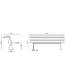 Panchina con schienale, realizzata in acciaio e legno di pregio - cm 200x95,5x80,6h