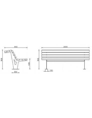 Panchina con schienale, realizzata in acciaio e legno di pregio - cm 200x95,5x80,6h