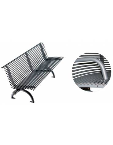Panchina con braccioli, interamente in acciaio zincato e verniciato, seduta e schienale ergonomici - cm 197x62x75,9h