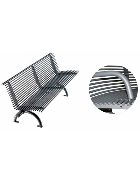 Panchina con braccioli, interamente in acciaio zincato e verniciato, seduta e schienale ergonomici - cm 197x62x75,9h
