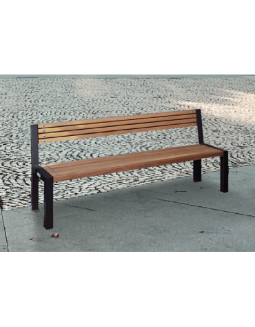 Panchina con schienale in acciaio zincato e verniciato, con legno di pregio - cm 180x58x85,4h