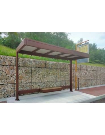 Pensilina in lamiera d'acciaio, parete di fondo in vetro e copertura policarbonato o lamiera coibentata - cm 405,5x163,7x261,5h