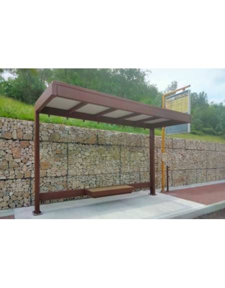 Pensilina in lamiera d'acciaio, parete di fondo in vetro e copertura policarbonato o lamiera coibentata - cm 405,5x163,7x261,5h