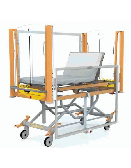 LETTINO PEDIATRICO MANUALE AD ALTEZZA VARIABILE CON TRENDELENBURG E SPONDE IN POLICARBONATO