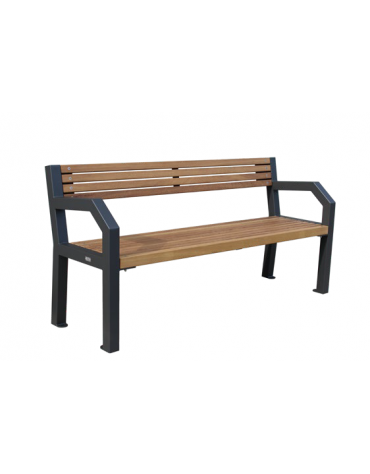 Panchina con schienale e braccioli in acciaio zincato e verniciato, con legno di pregio- cm 180x58x85,9h