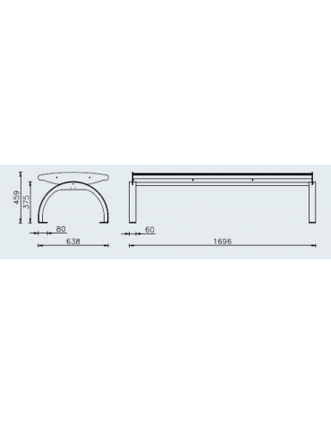 Panchina senza schienale. Realizzata in acciaio zincato verniciato. Da tassellare - cm 169,6x63,8x45,9h