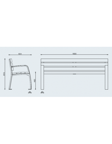 Panchina con schienale, seduta in legno di pino e struttura in acciaio zincata e verniciata - cm 180x60,4x81,9h
