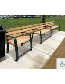 Panchina inclusiva con schienale, seduta in legno di pregio e struttura in acciaio zincata e verniciata - cm 210x60,4x81,7h