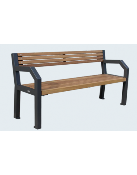 Panchina con schienale e braccioli, in acciaio zincato e verniciato, con legno di pino - cm 180x58x85,9h