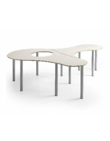 TAVOLO SINUOSO DENTRO|FUORI CON 1 GRANDE FORO E 1 GAMBE IN ACCIAIO GRANDEZZA 6 - CM.128X128X83H
