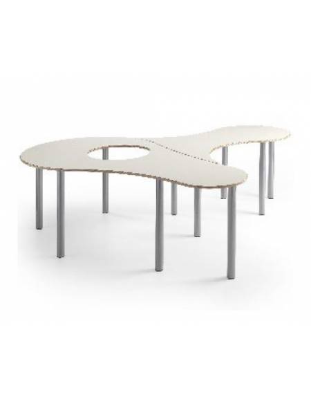 TAVOLO SINUOSO DENTRO|FUORI CON 1 GRANDE FORO E 1 GAMBE IN ACCIAIO GRANDEZZA 6 - CM.128X128X83H