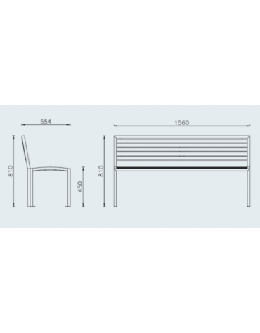 Panchina con schienale e braccioli, struttura in acciaio zincato verniciato, doghe in legno di pino - cm 156x55,4x81h