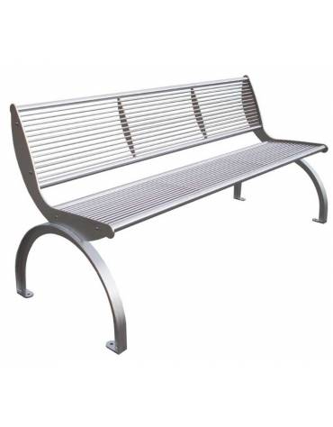 Panchina  con schienale realizzata in acciaio inox - Da tassellare - cm 169,6x64x83h