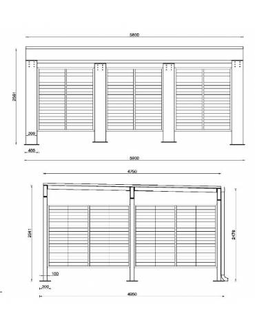 Copertura per auto, struttura in acciaio zincato e verniciato - cm 600x500x240h