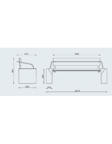 Panchina con schienale, doghe in legno di pino, struttura in acciaio zincato e verniciato e cemento - cm 207,6x67,2x86,1h
