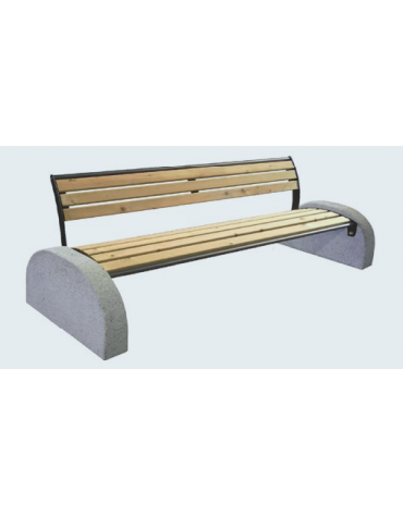 Panchina con schienale, doghe in legno di pino, struttura in acciaio zincato e verniciato e cemento - cm 190,5x73,5x78,7h