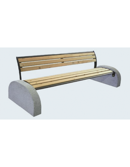 Panchina con schienale, doghe in legno di pino, struttura in acciaio zincato e verniciato e cemento - cm 190,5x73,5x78,7h