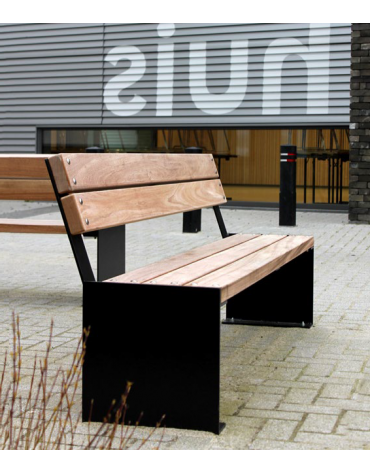 Panchina con schienale e seduta in legno di di pregio, struttura in acciaio zincata e verniciata - cm 180x51,9x82h