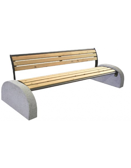 Panchina con schienale, doghe in legno di pregio, struttura in acciaio zincato e verniciato e cemento - cm 190,5x73,5x78,7h
