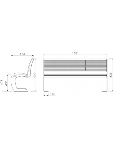 Panchina interamente in acciaio con schienale, seduta formata da trafilati di acciaio e 2 tubolari - cm 186,1x57,3x83,6h