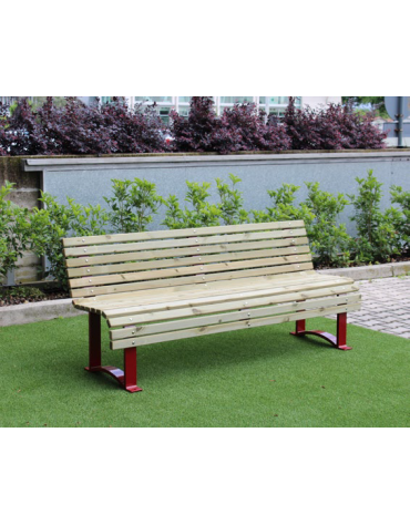 Panchina con schienale, struttura in acciaio e seduta in doghe di legno laccato - cm 190x66,9x81h