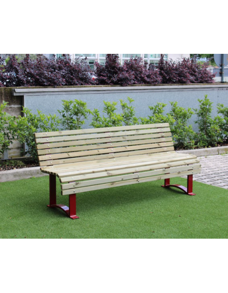 Panchina con schienale, struttura in acciaio e seduta in doghe di legno laccato - cm 190x66,9x81h