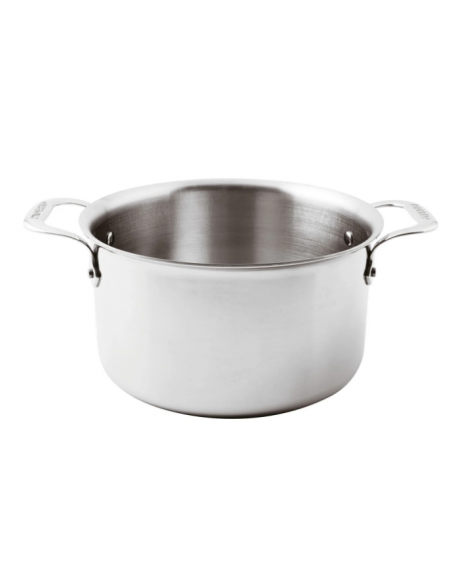 Casseruola alta in acciaio inox-alluminio, 2 maniglie inox, fondo in alluminio - capacità lt. 5,6 - Ø cm 24 - h cm 14