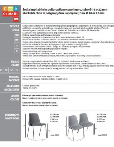 Sedia in polipropilene impilabile per meeting riunioni congressi - struttura in metallo - cm 49x54x44 / 79H