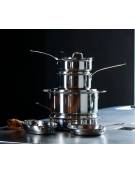 Casseruola alta in acciaio inox-alluminio, 2 maniglie inox, fondo in alluminio - capacità lt. 5,9 - Ø cm 24 - h cm 14