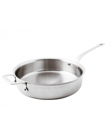 Casseruola bassa inox-alluminio, 1 manico inox e contromaniglia, fondo in alluminio - capacità lt. 4  - Ø cm 28 - h cm 7,5