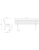 Panchina con schienale, in acciaio zincato e verniciato, seduta e schienale con doghe in legno di pregio - cm 200x60,3x88h
