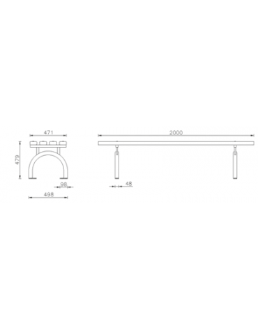 Panchina senza schienale, in acciaio zincato e verniciato, seduta con doghe in legno di pino - cm 200x49,8x47,9h