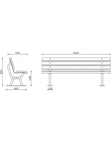 Panchina in acciaio zincato e verniciato, seduta e schienale con doghe in legno di pregio - cm 200x57,8x82,4h