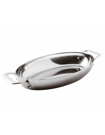 Tegame ovale in acciaio inox-alluminio, 2 maniglie in acciaio inox - capacità lt. 2,3 - dimensioni cm 35x23x5h