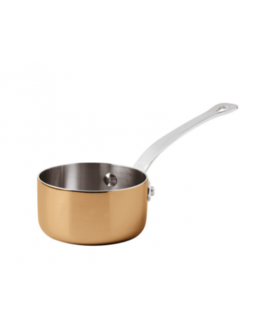 Casseruola alta Monoporzione per servizio a tavola con esterno rame lucido ed interno inox- lt. 0,50 -Diametro cm 10 - h cm 6,5
