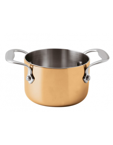 Casseruola alta Monoporzione per servizio a tavola, 2 maniglie - esterno rame lucido, interno inox - lt. 0,50, Ø cm 10, h cm 6,5