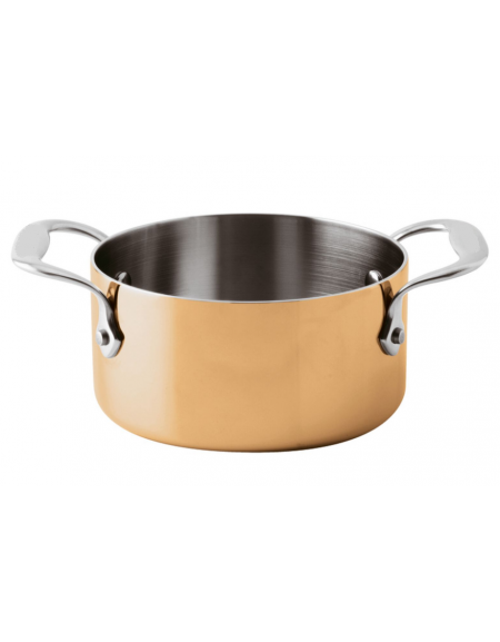 Pentola monoporzione per servizio a tavola con esterno rame lucido ed interno inox - lt. 0,60 -Diametro Ø cm 12 - h cm 6