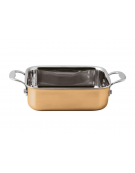 Tegame rettangolare monoporzione per servizio a tavola con esterno rame lucido ed interno inox - cm 12x10x4h