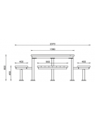 Set composto da un tavolo quadrato e quattro panchine piane in acciaio con legno di pino - cm 237x237x80h