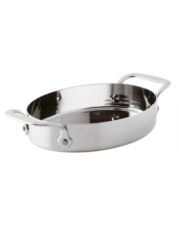 Tegame ovale monoporzione per servizio a tavola in acciaio inox - lt. 0,48 - cm 17x13x3,5h