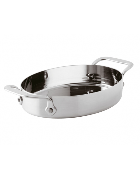 Tegame ovale monoporzione per servizio a tavola in acciaio inox - lt. 0,48 - cm 17x13x3,5h