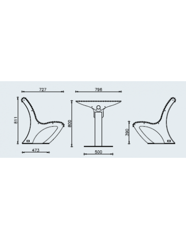 Set in acciaio zincato e verniciato composto da tavolo con lamiera da cm 100 + 2 panchine con schienale da cm 200