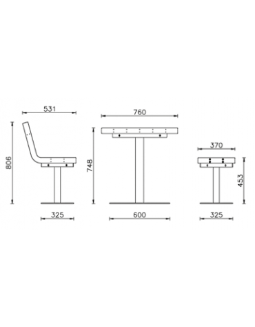 Set composto da tavolo + 2 panchine con schienale e braccioli ,struttura in acciaio e doghe in legno di pino - cm L150x80,6h