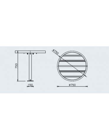 Set composto da tavolo tondo Ø cm 75 + 2 sedie cm 60 senza schienale,in acciaio e doghe in legno di pino