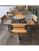 Set composto da tavolo tondo Ø cm 110 + 2 sedie cm 60 senza schienale , struttura in acciaio e doghe in legno di pregio