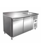 Tavolo Refrigerato GN 1/1 con 2 porte e piano con lavello cm 40x40x20h - Ventilato -2° +8°C -CLASSE B - Dimensioni cm 151x70x96h