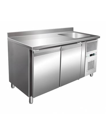 Tavolo Refrigerato GN 1/1 con 2 porte e piano con lavello cm 40x40x20h - Ventilato -2° +8°C -CLASSE B - Dimensioni cm 151x70x96h