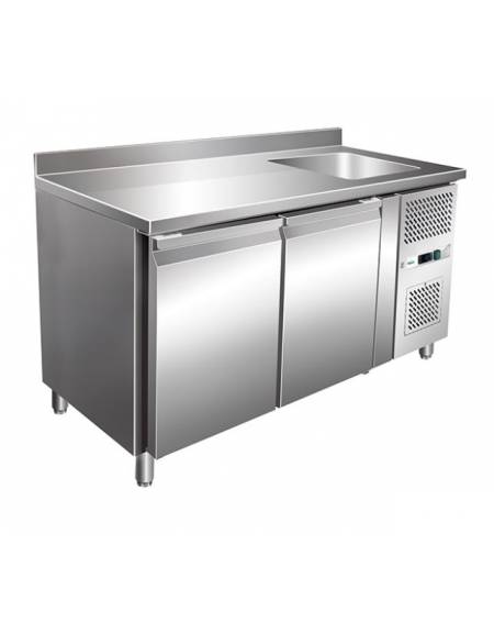 Tavolo Refrigerato GN 1/1 con 2 porte e piano con lavello cm 40x40x20h - Ventilato -2° +8°C -CLASSE B - Dimensioni cm 151x70x96h