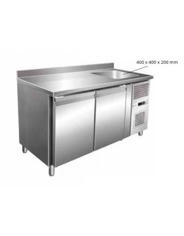 Tavolo Refrigerato GN 1/1 con 2 porte e piano con lavello cm 40x40x20h - Ventilato -2° +8°C -CLASSE B - Dimensioni cm 151x70x96h