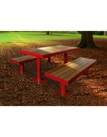 Set composto da tavolo + 2 panchine senza schienale, struttura tonda in acciaio, con legno di pino -  cm 180x80h